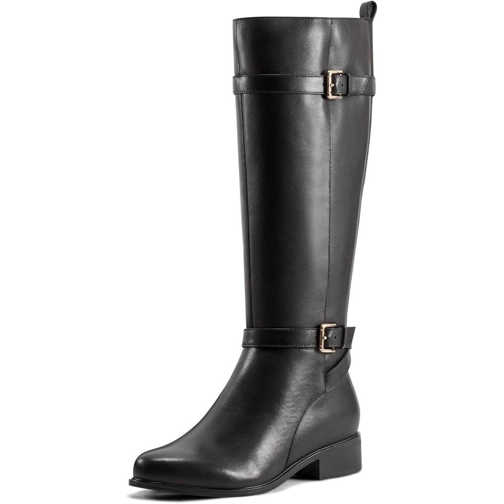 Rockport Women's Harper Knee High Boots Size 8.5 Black Leather Almond Toe Boots